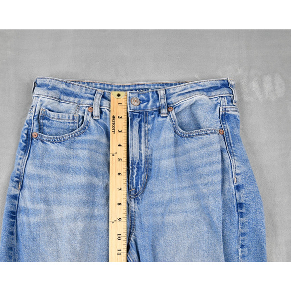 American Eagle Mom Jeans Womens 8 Long (28x30) Distressed Hi-Rise Blue Denim - Picture 11 of 11